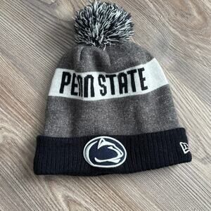 Penn State  Beanie New Era Knit Pom Hat NCAA Gray Blue Winter Cap